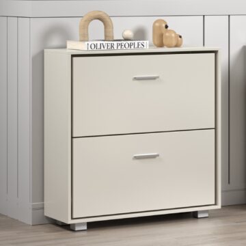 Clermont Shoe Storage Cabinet with Gloss White Finish Â– Drop Down Double Layered Compartments